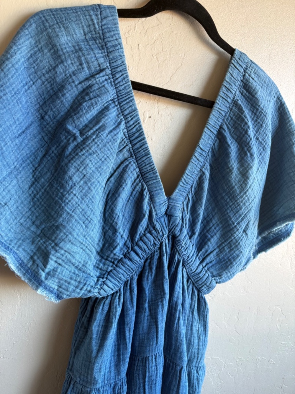 aerie Blue Tiered Gauze V-Neck Dress - Picture 2 of 5